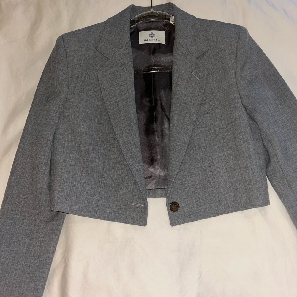Babaton Gray Cropped Single-Button Blazer - image 2